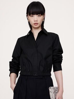 Banana Republic Cotton Poplin Cinched-Hem Cropped Shirt